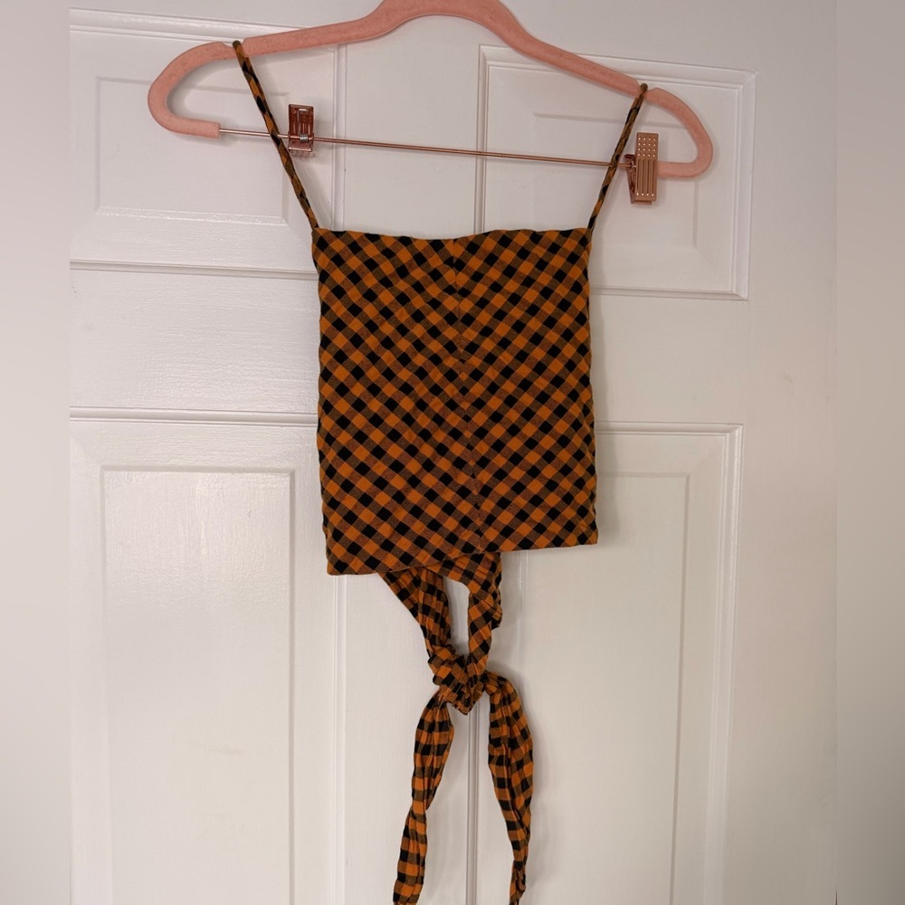 Zara Black and Orange Checkered Top